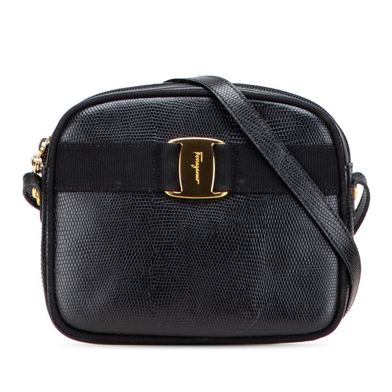 サルヴァトーレフェラガモ ヴァラ リザード型押し ブラック レザー レディース Salvatore Ferragamo【1-0218297】