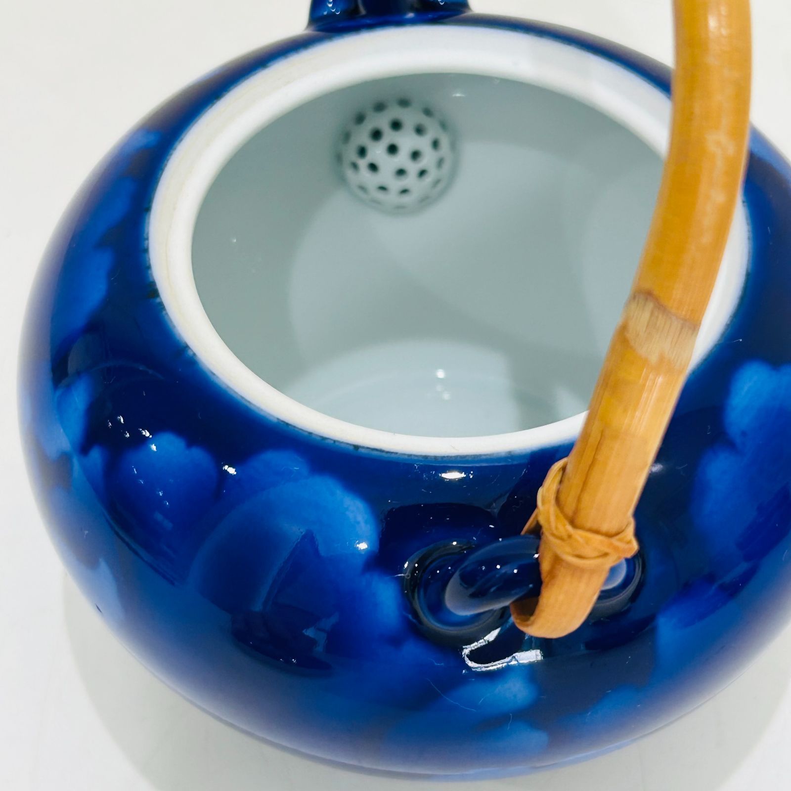 D072 深川製磁 急須 蓋付 湯吞み 5客セット 瑠璃 大牡丹 有田焼 茶器