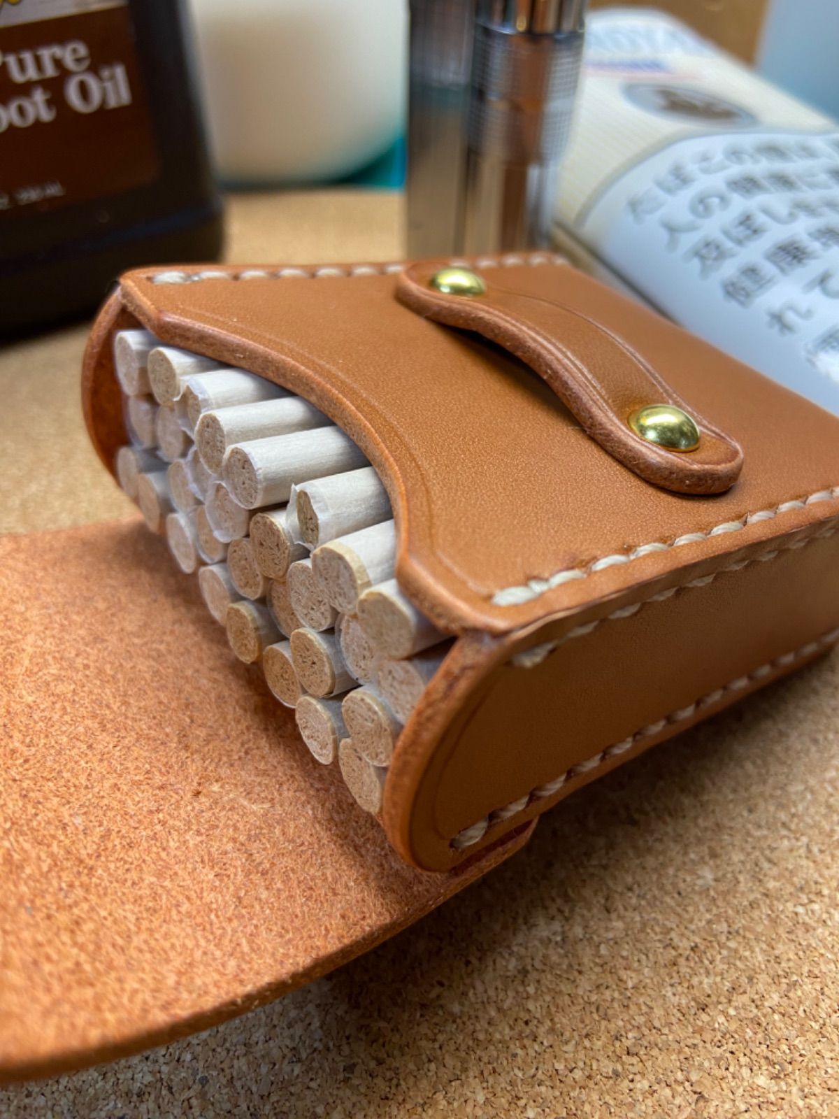 タバコケース(70mm長専用・約30本収容可能・総革・手縫い) - メルカリ