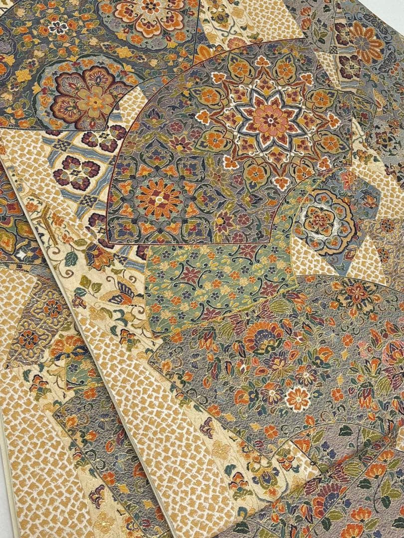 細密織 壱阡八百細密織 袋帯 華紋 唐花 金糸 正絹 六通