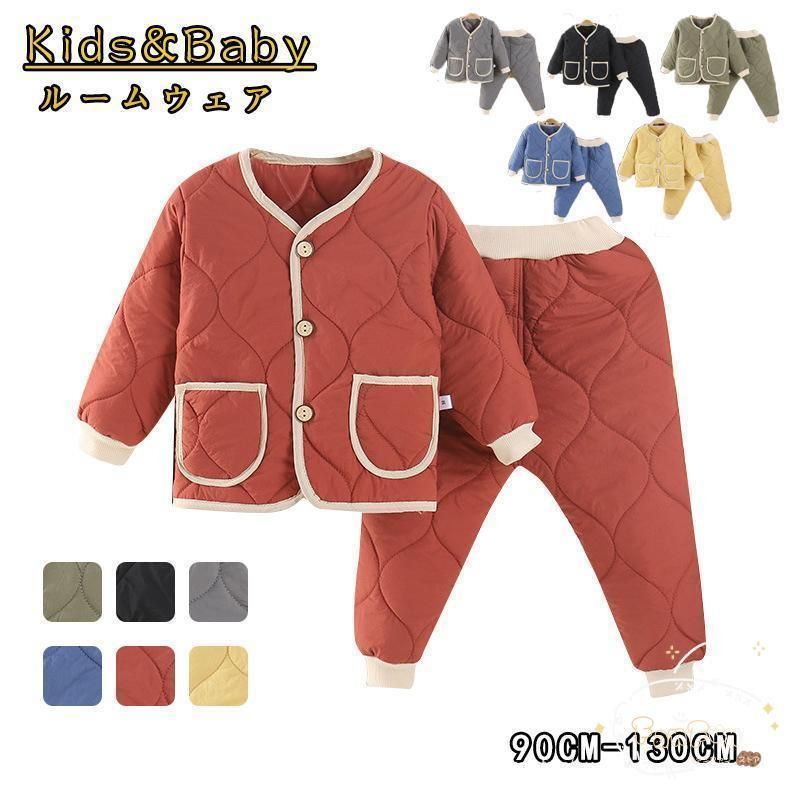 キルティング 中綿入り セットアップ 子供服 女の子 男の子 厚い 上下セット パンツ 赤ちゃん服 パーカー トップス 長袖 ズボン 無地 ベビー服 ロングパンツ zz111718143628