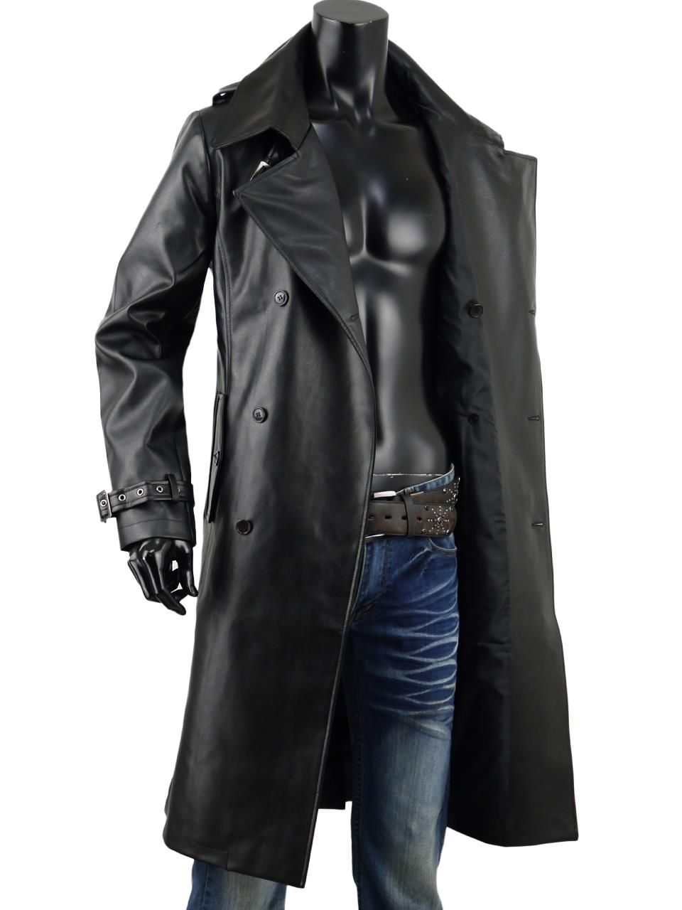 レザーコート メンズ トレンチコート 革コート ダブル ロング