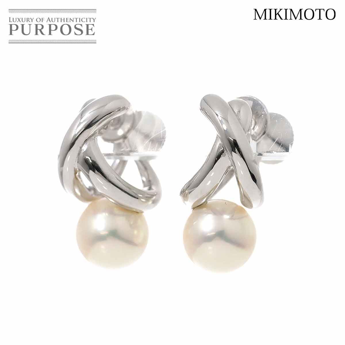 ミキモト MIKIMOTO アコヤ真珠 7.0mm イヤリング K18 WG ホワイト ...