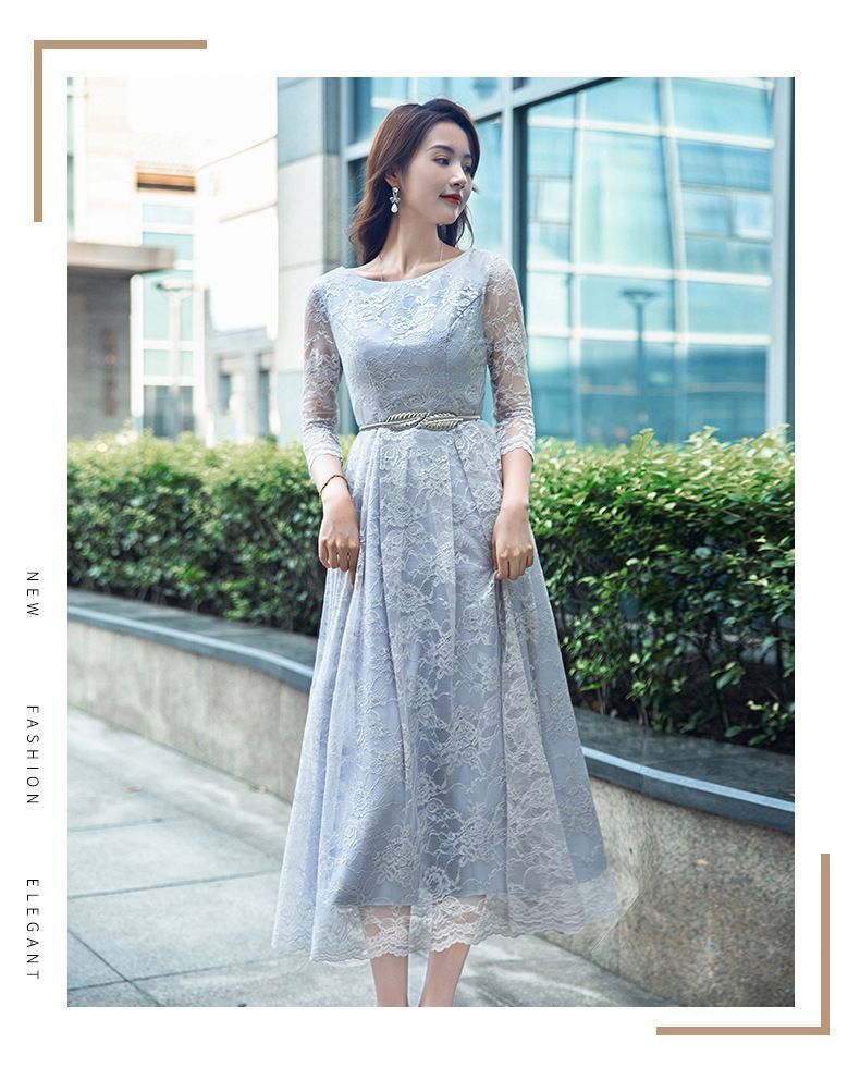 ブライズメイド ドレス 大人 ピアノ 発表会 ロングドレス 演奏会 結婚式 袖付き ミモレ丈 体型カバー 二次会 花嫁