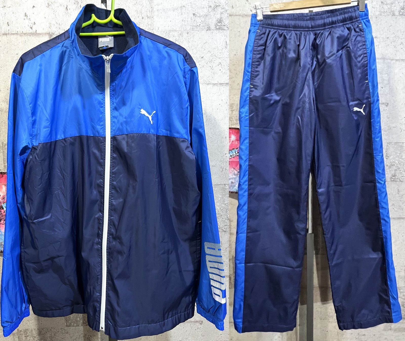 美品 プーマ 秋冬 ウインドブレーカー 上下セットアップ 紺青 M メンズ