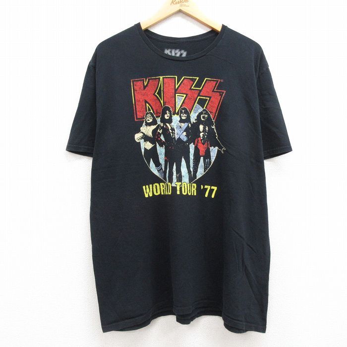 XL/古着 半袖 ロック バンド Tシャツ メンズ キッス KISS 大きいサイズ コットン クルーネック 黒 ブラック 24jul08 中古