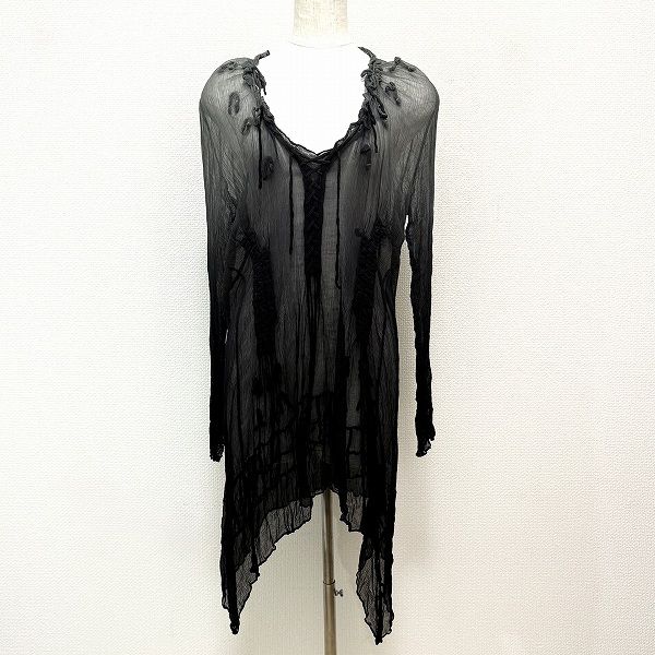 apc イッセイミヤケハート ISSEIMIYAKE Haat チュニック 2 グレー系 黒 シースルー グラデーション シワ加工 レディース 966142