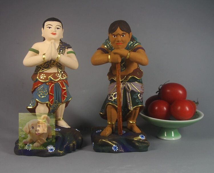 クスノキ 仏教工芸品 手彫り 彩繪 木彫仏教 精密彫刻 仏師で仕上げ品 不動明王二童子