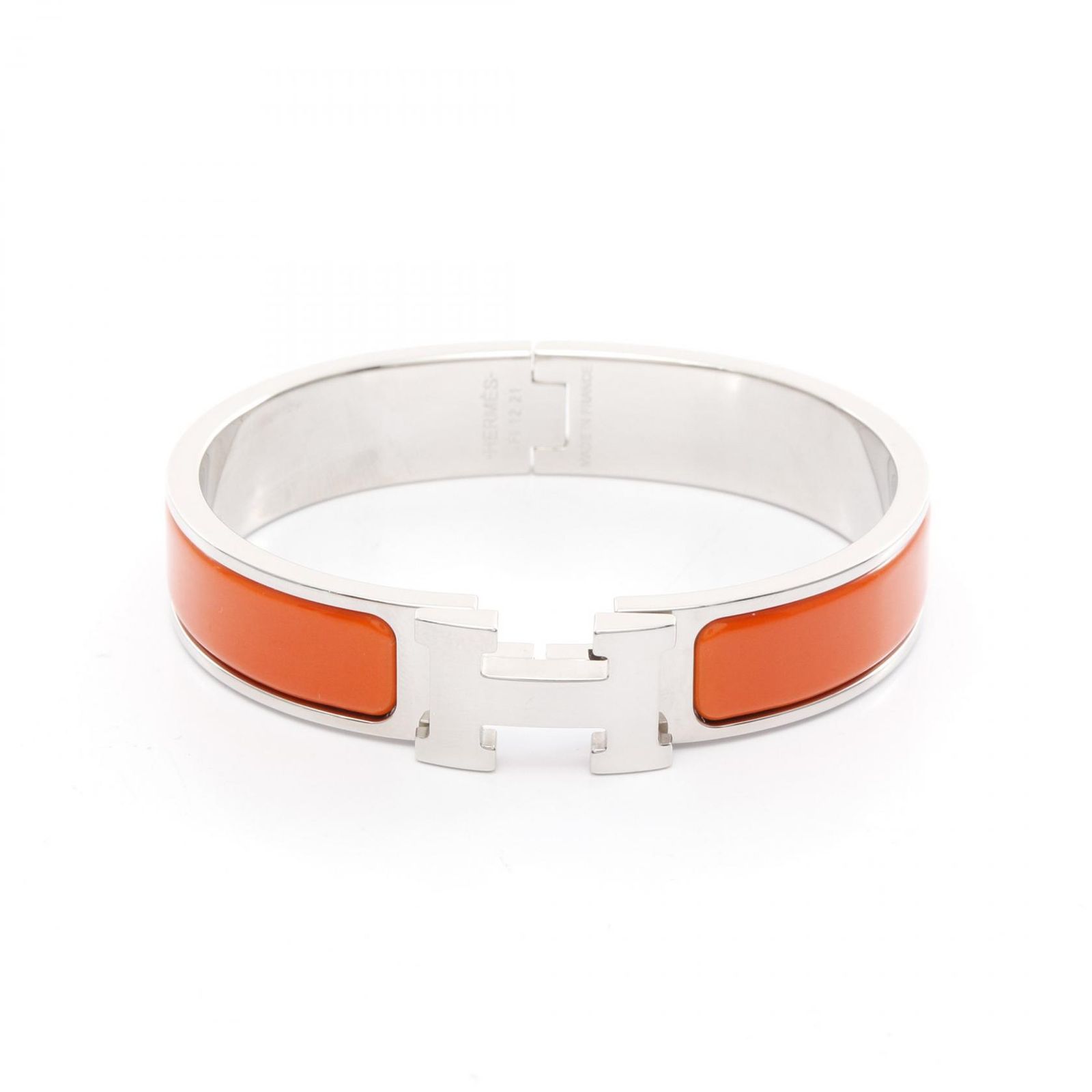 エルメス HERMES バングル オレンジ/シルバー ステンレススチール
