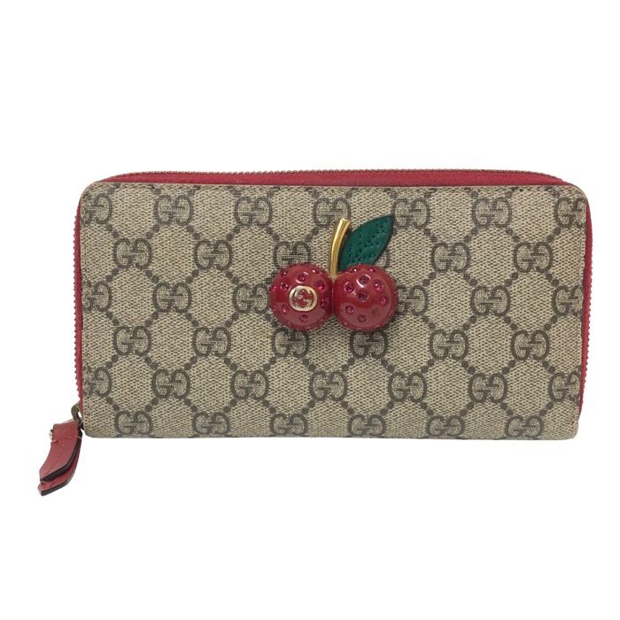 GUCCI グッチ GGスプリーム チェリー ラウンドファスナー 長財布