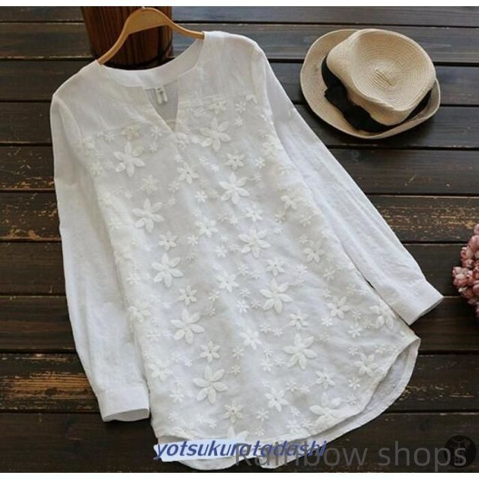 新品未使用】小花刺繍ブラウス tシャツ チュニック 長袖シャツ