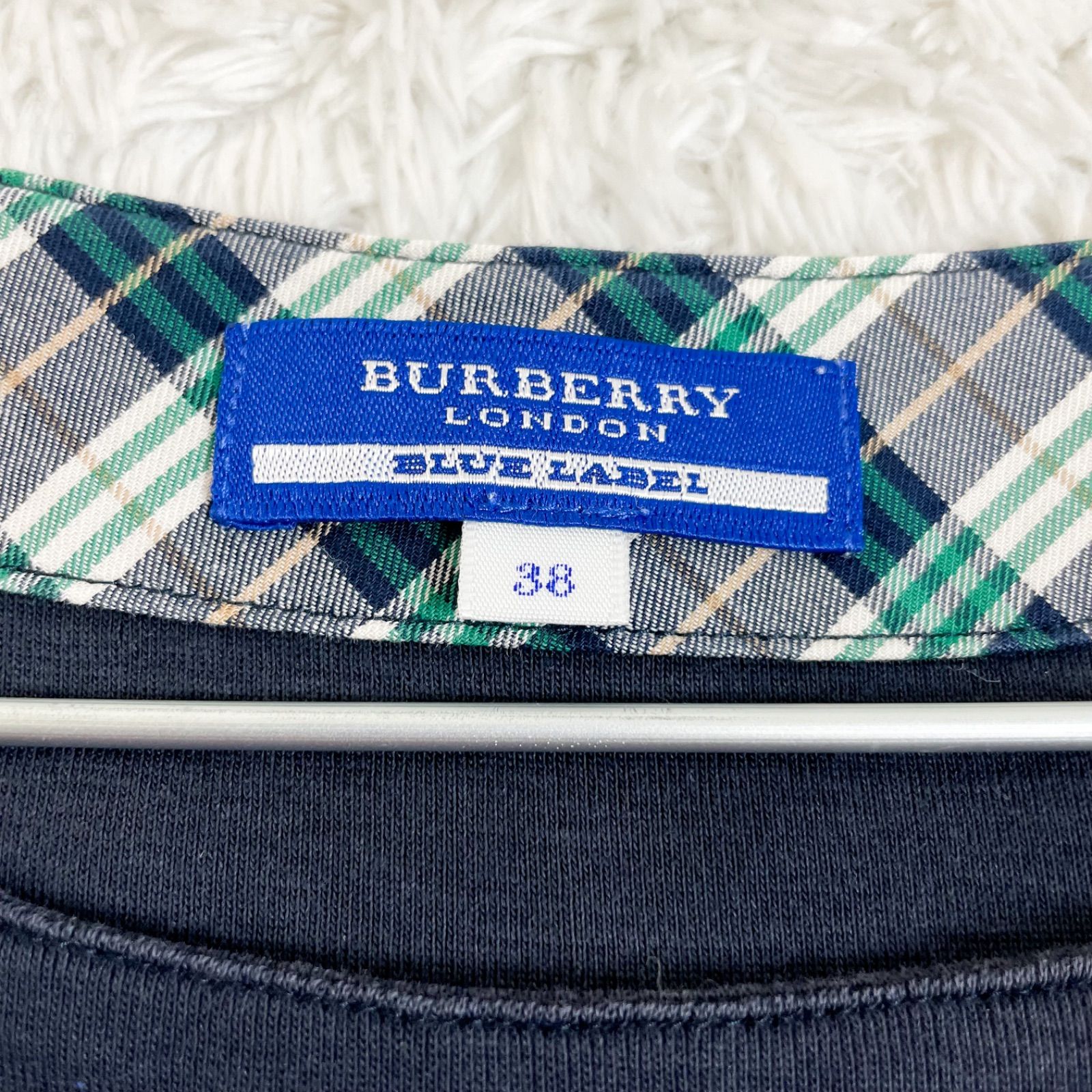 1180 バーバリー BURBERRY 半袖 チュニック ワンピース 紺 38-