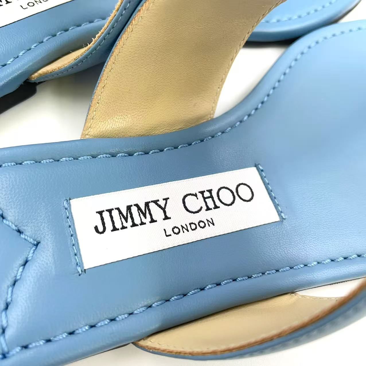 JIMMY CHOO JC レザー ライトブルー サンダル ゴールド