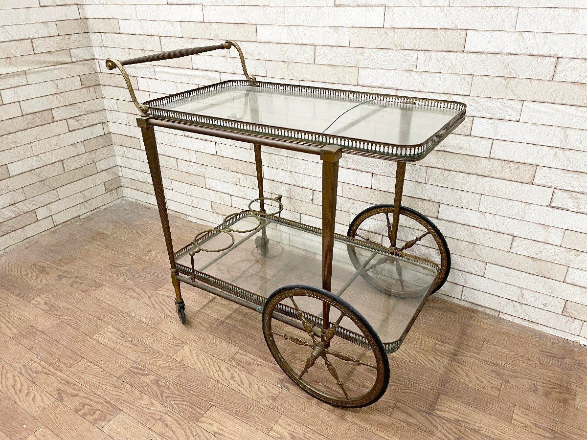 希少】イタリア製 象嵌 ティーカート キッチンワゴン 真鍮装飾 高級