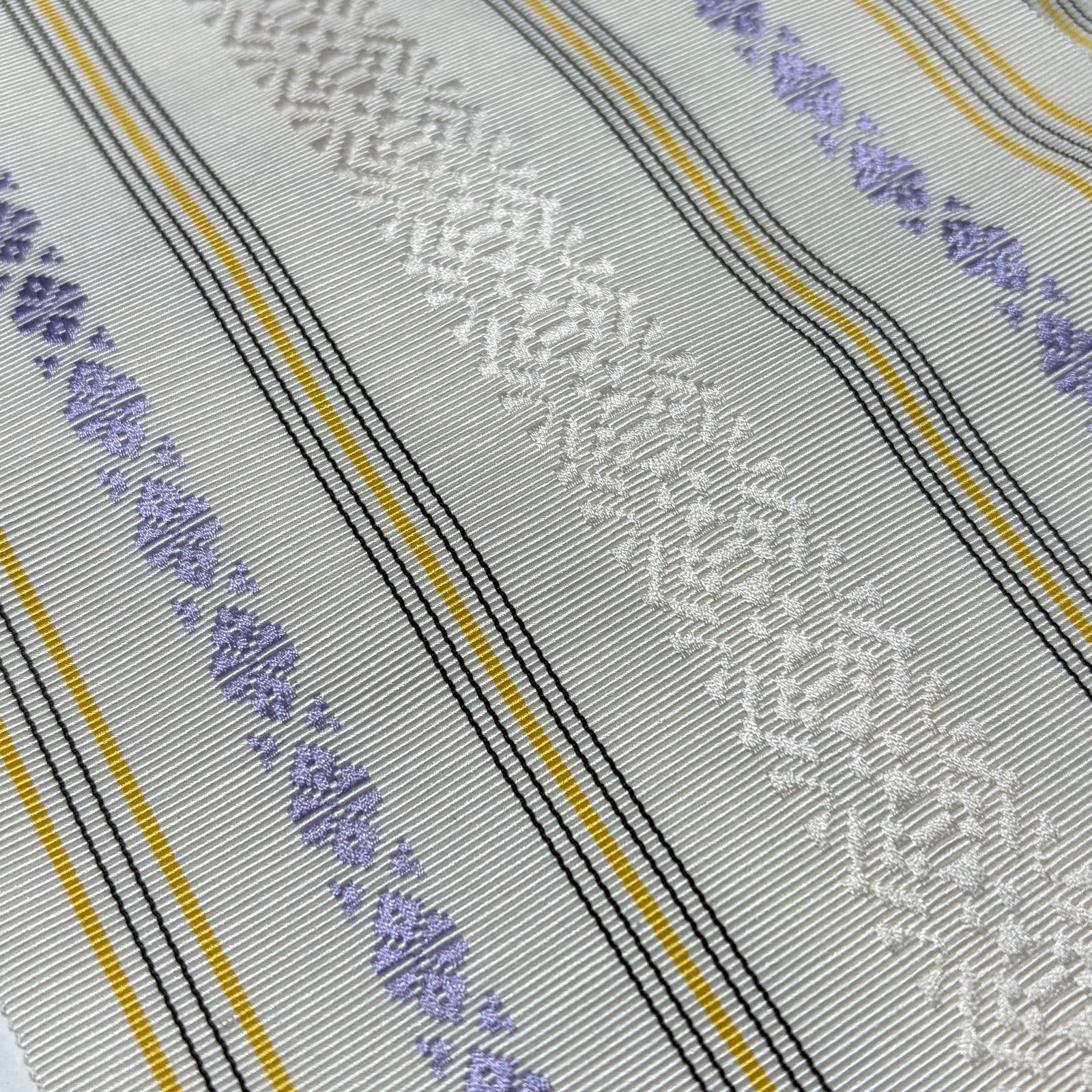 C041 半巾帯 博多織 白 オフホワイト 黄 紫 ラベンダー 献上独鈷