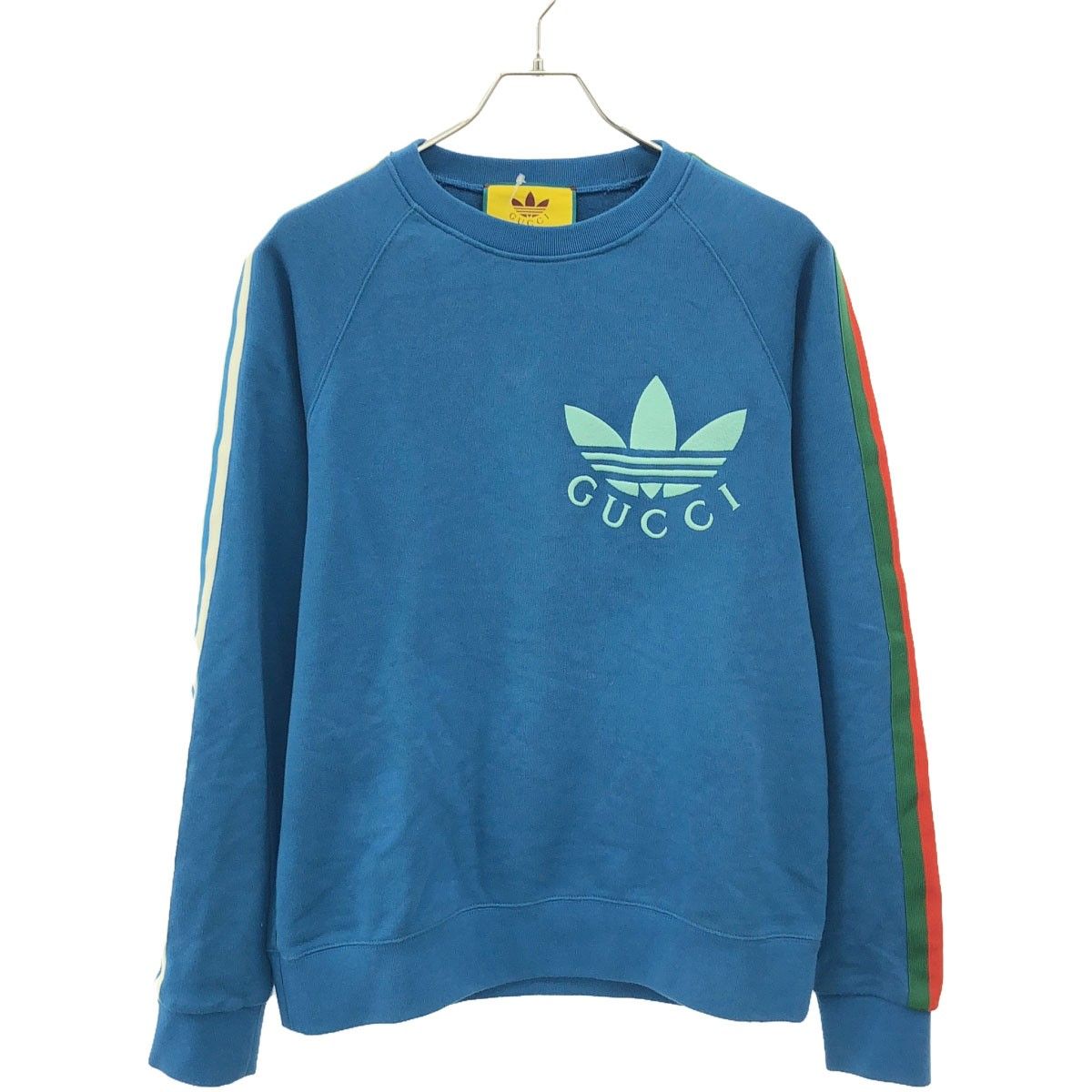 GUCCI×adidas グッチ×アディダス 22SS 3ストライプシェリーラインロゴエンブロイダリースウェットトレーナー  ブルー XS
