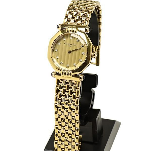 クリスチャンディオール レディース腕時計 オクタゴン 64151 12Pダイヤモンド  クオーツ ゴールド文字盤 Christian Dior  | ファッション ダイアモンド 電池式 QZ ウォッチ ブランド小物 ランクAB