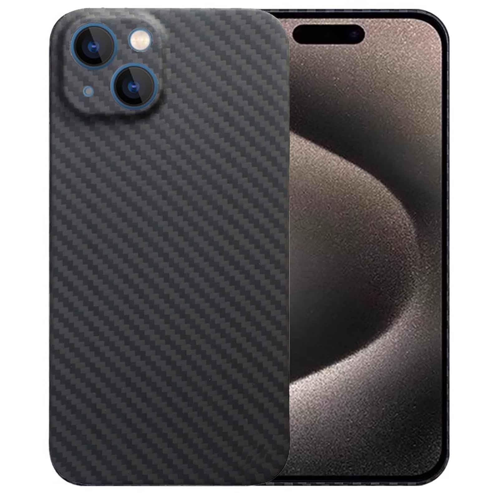 【在庫セール】Sisyphy アラミド繊維 ケース iPhone 15 対応、ミニマリスト カーボン風 極薄0.64mm 超軽量 10g 耐衝撃 ワイヤレス充電をサポート