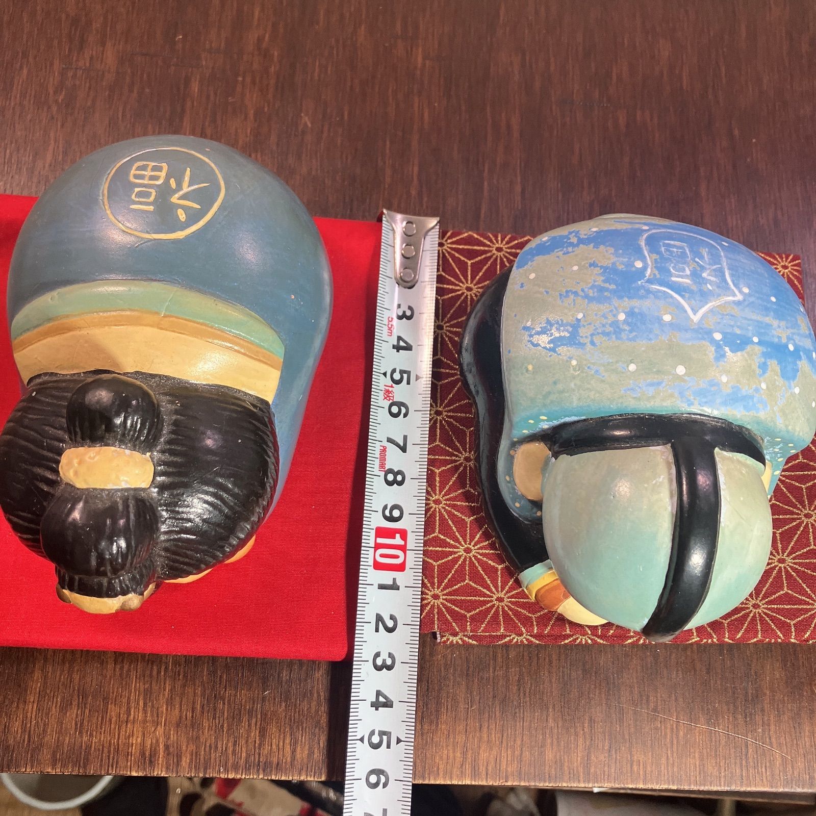 珍品 繋い 福助 お多福 置物 縁起物 骨董品 アンティーク レトロ 夫婦