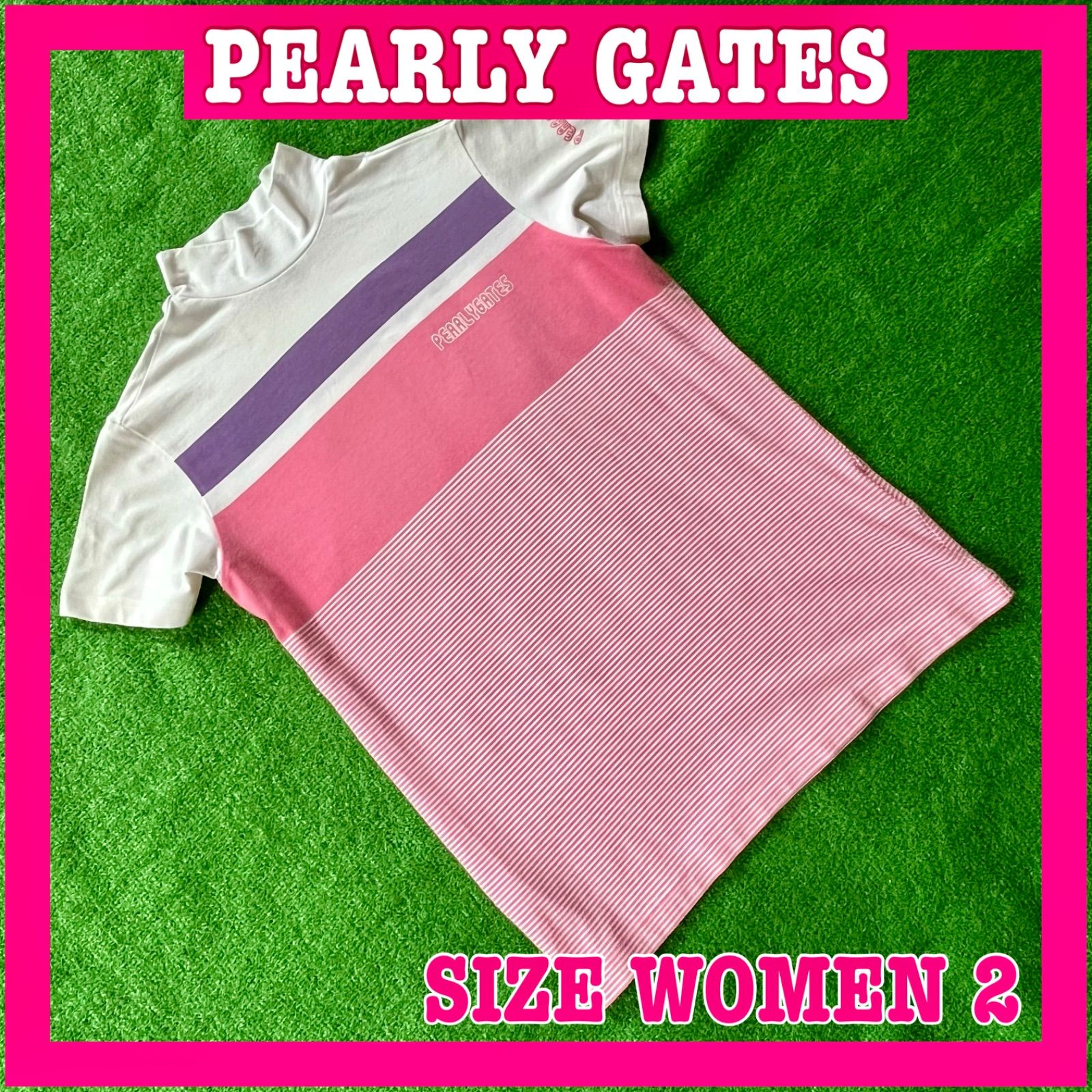 PEARLY GATES パーリーゲイツ 半袖 ロゴプリント ボーダー柄
