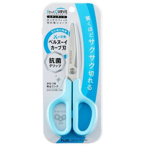 まとめ プラス ハサミ フィットカットカーブ スタンダード 抗菌グリップ ブルー 35-736 ×30セット
