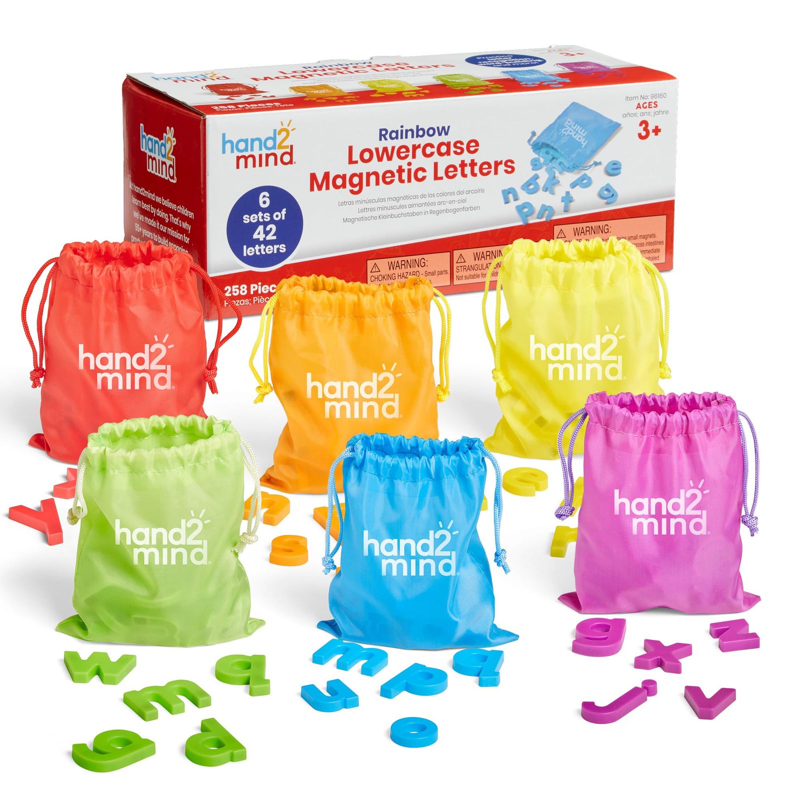 hand2mind レインボー 小文字 磁気文字 プラスチック磁気文字 教室用 アルファベット文字 幼稚園の文字認識 子供用単語組み立てレターマグネット 6個セット