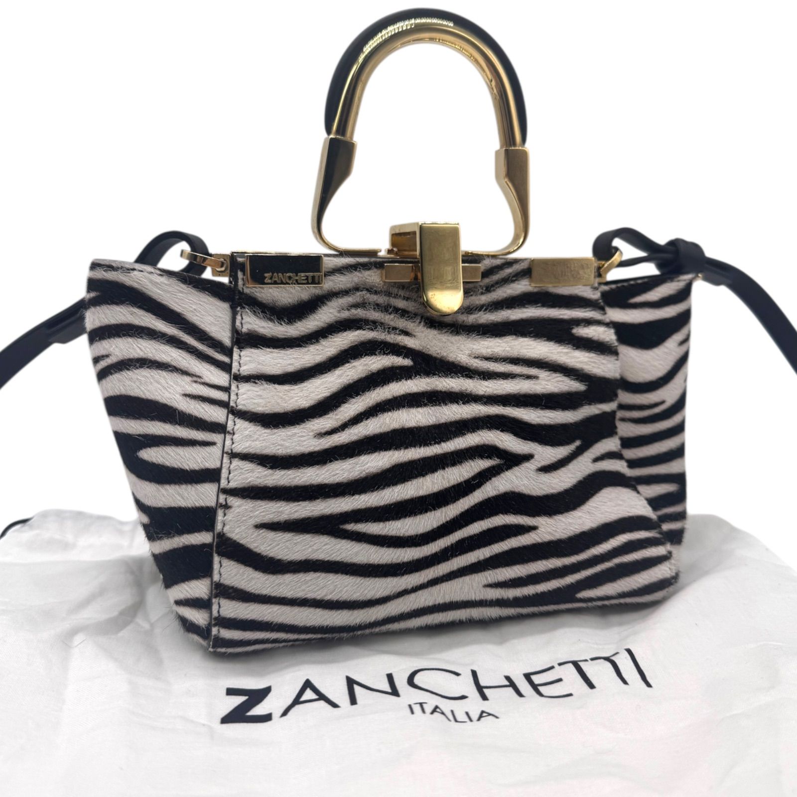 美品 ZANCHETTI ザンケッティ アムレット ハラコ ゼブラ柄 レザー 2way