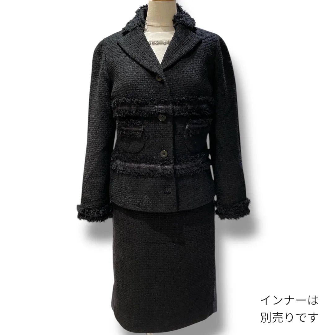 SHUZO HAYASHI シュウゾウハヤシ ツイードセットアップ ツイード素材 異素材切替 スカートスーツ フォーマル オケージョン 入学式 卒業式 お呼ばれ 上品 ブラック レディース 通年 ゴーゴー古着セントラルパーク名古屋店No.1221