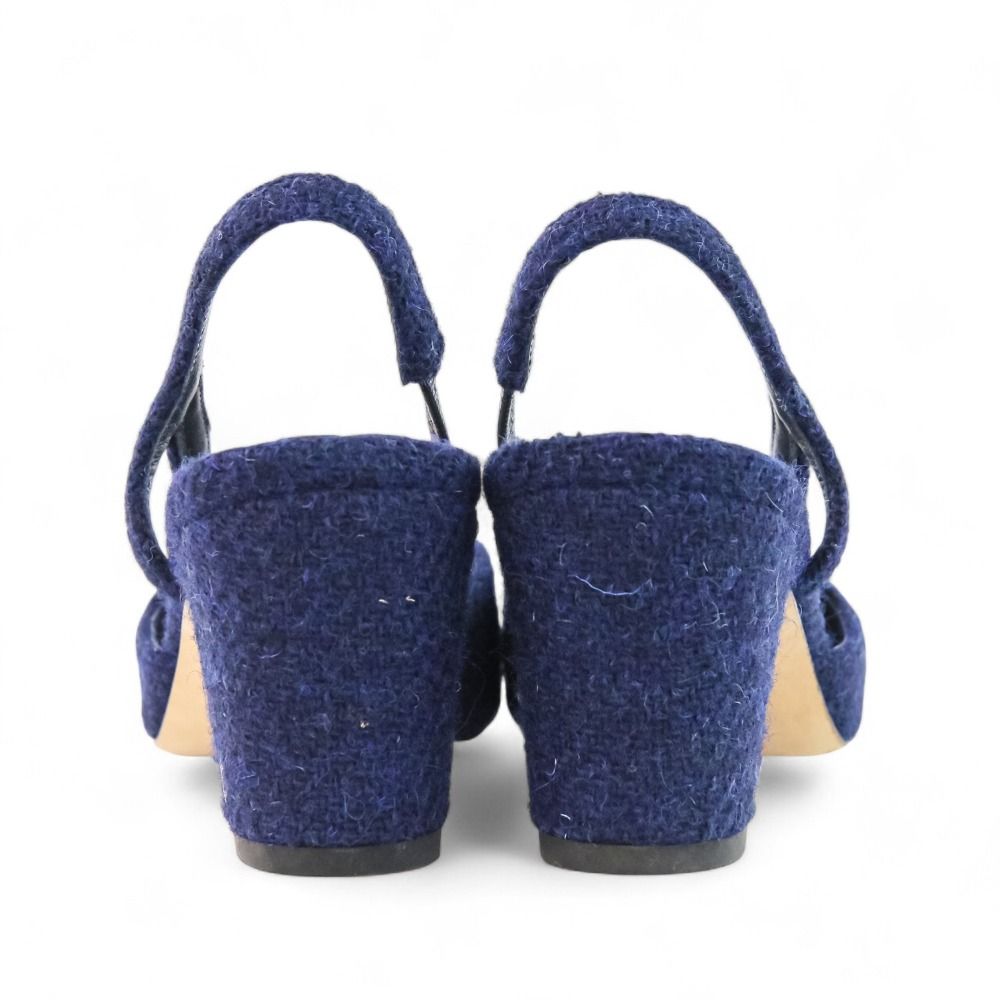 CHANEL シャネル ツイードスリングバック パンプス G31318 36.5 23.5cm程度 ネイビー ブラック レディース 古着 USTAUSTRALIA_COM_AU