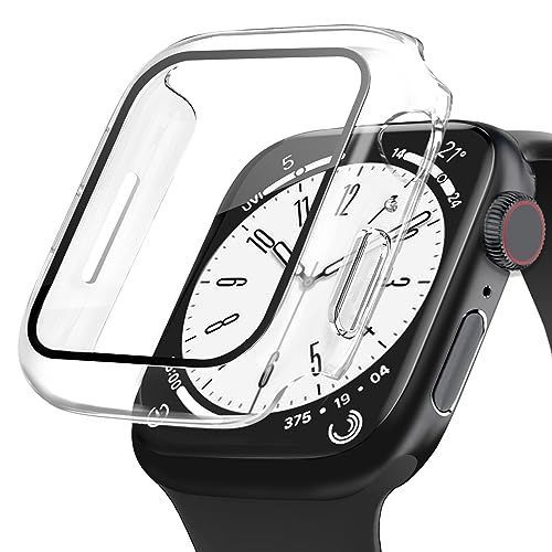 45mm_クリア POLINK 対応 Apple Watch ケース Series 987654SE2SE 45mm PC素材 強化ガラス アップルウォッチ 保護カバー 超薄型 高耐久 耐衝撃 高透過率 指紋防止 対応 Apple Watch カバー 全面保護