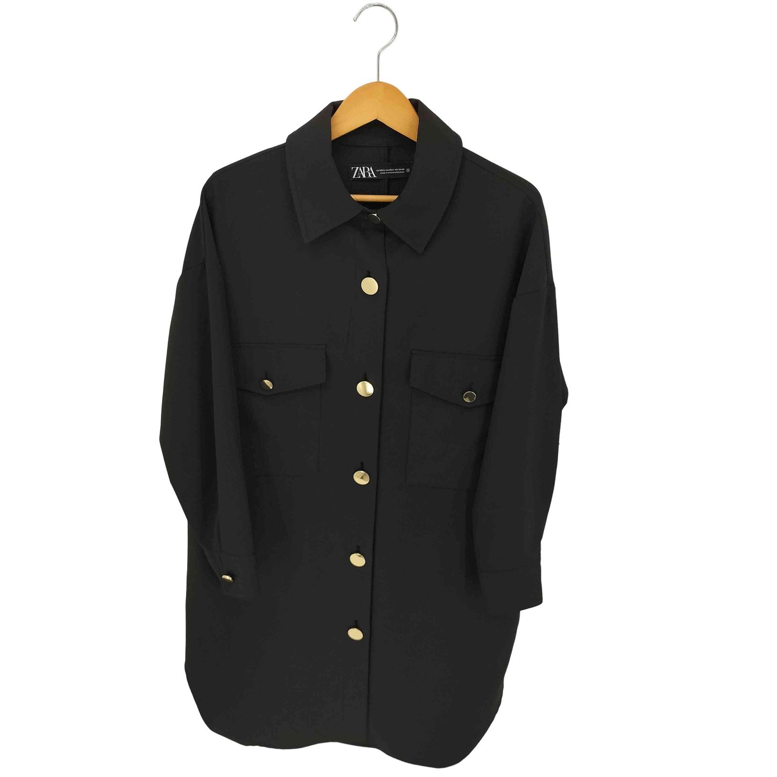 ZARA 【レア】総柄模様　ゴールドボタン　アウターシャツ　羽織　F ザラ ZARA 金ボタンシャツブルゾン レディース import：XS