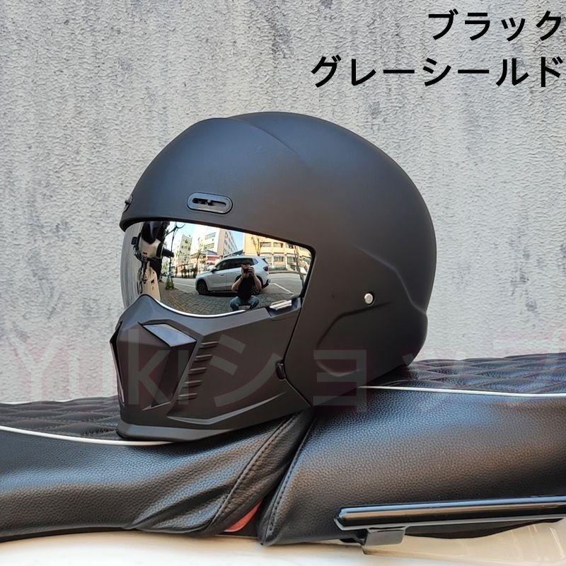 フルフェイスヘルメット オートバイ用 ヘルメット レトロ 保護帽 四季通用 M-3XL 男女兼用 軽量 ブラック FFCRYSTALESIA_COM