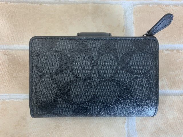 中古】COACH コーチ シグネチャー柄 二つ折り財布 ブラック