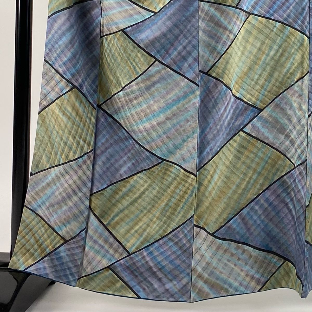 小紋 身丈162.5cm 裄丈67cm M 袷 斉藤三才 落款 斜縞 幾何学模様 ぼかし 灰紫 正絹