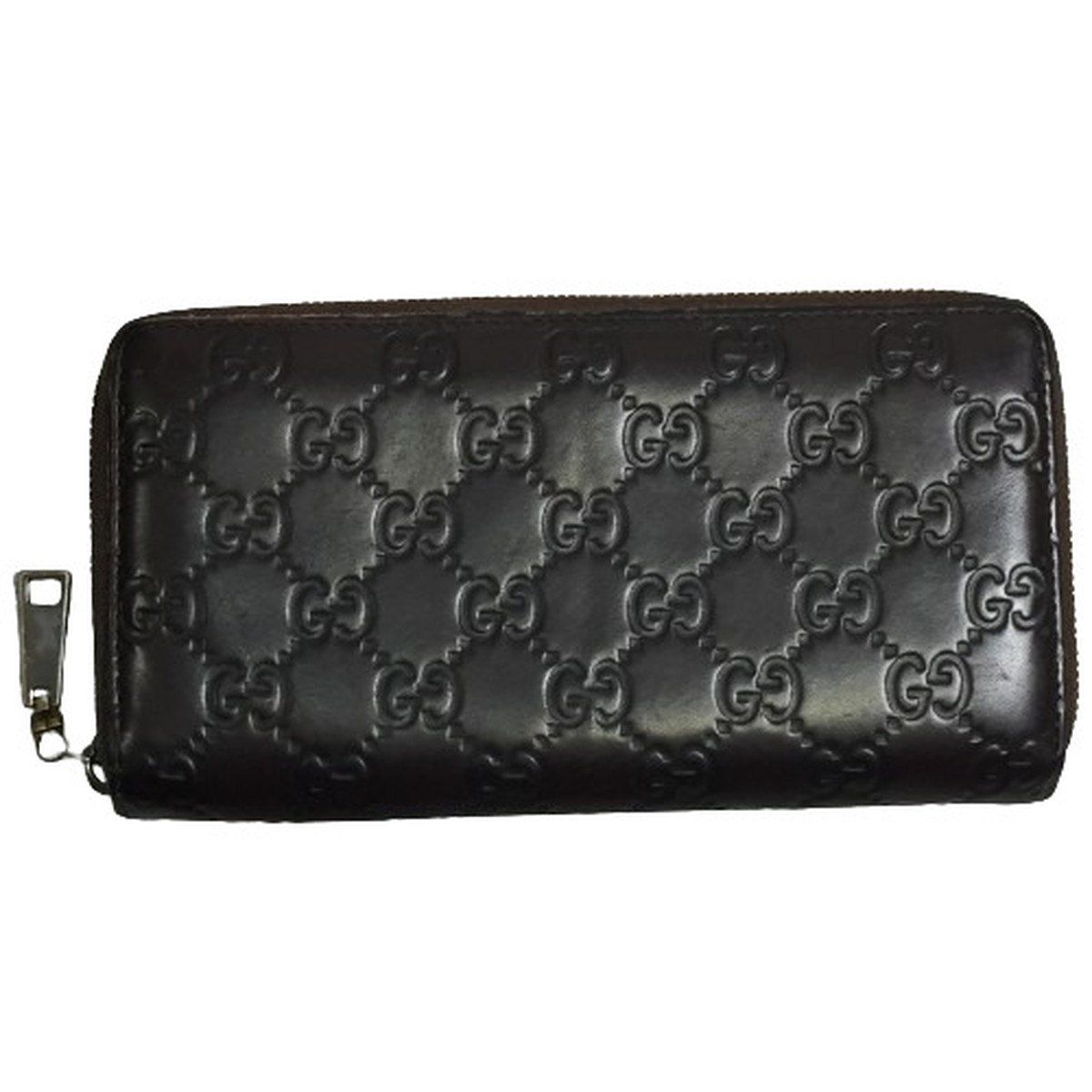 GUCCI グッチ 244994 シマレザー GG柄 ラウンドファスナー 長