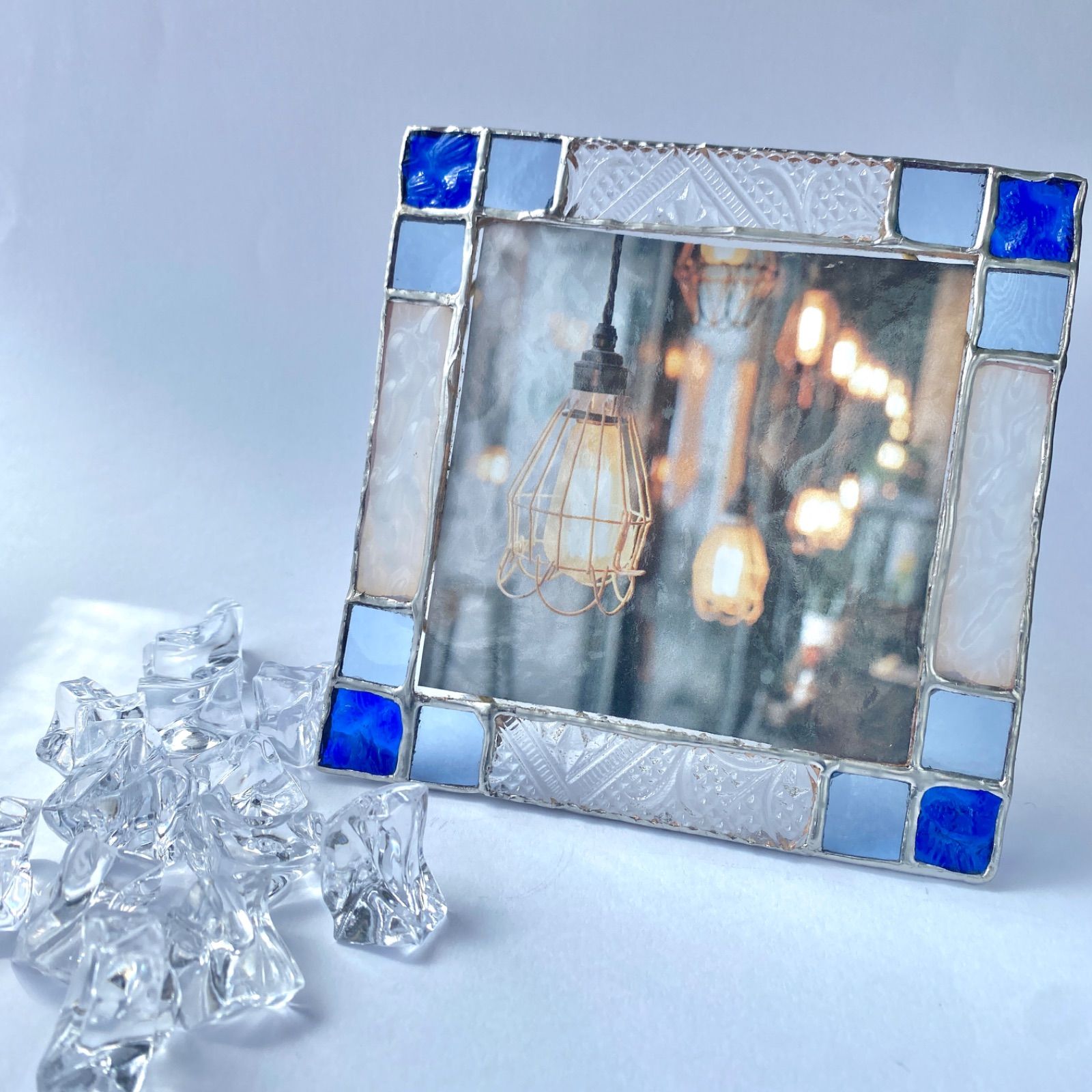 青と透明ガラスのフォトフレーム