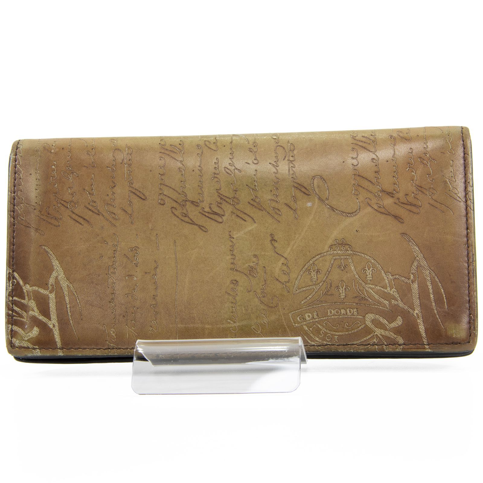 本物 ベルルッティ 長財布 二つ折り メンズ サンタル 茶色 パティーヌ 文字