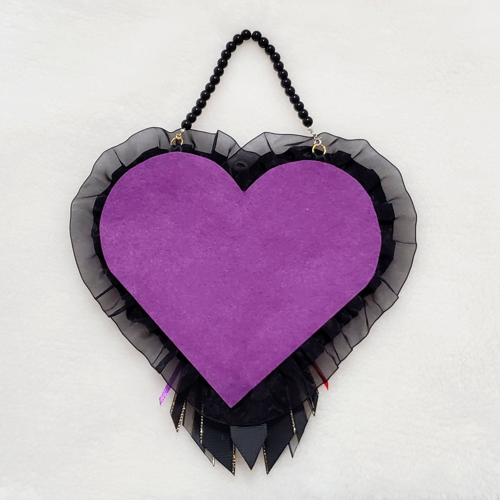 オーダー 痛ロゼット ハート型 缶バッジ2個用 黒 ×赤 ×紫 痛バ リボン