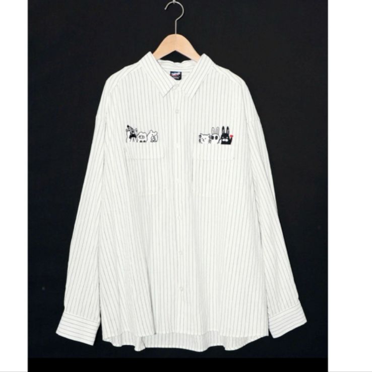 ScoLar Parity ひょっこりParity刺繍のストライプシャツ