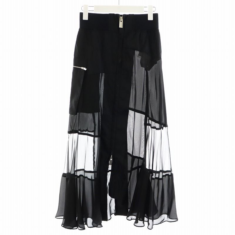 サカイ sacai フレアスカート ロング丈 シースルー シアー