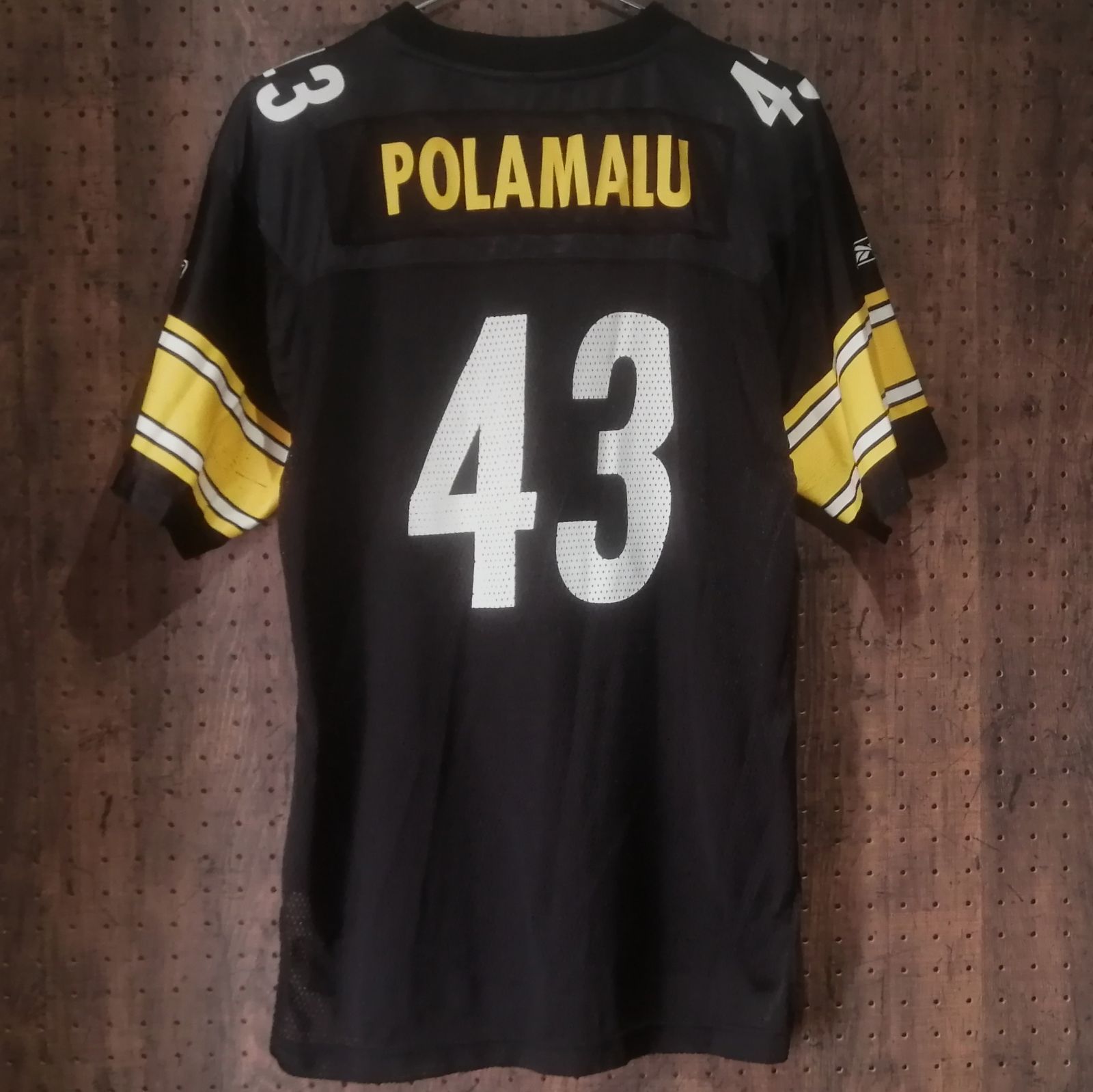 Reebok リーボック　NFL EQUIPMENT ONFIELD　「Steelers / POLAMALU #43」アメリカンフットボール　ゲームシャツ　キッズサイズXL