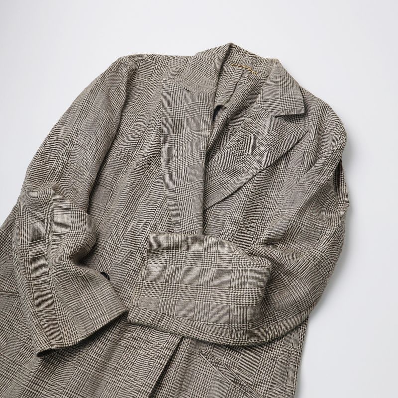 ドゥーズィエムクラス Deuxieme Classe 美品 Glen Check Coat  グレンチェックリネンコート/ベージュ【2400013481717】