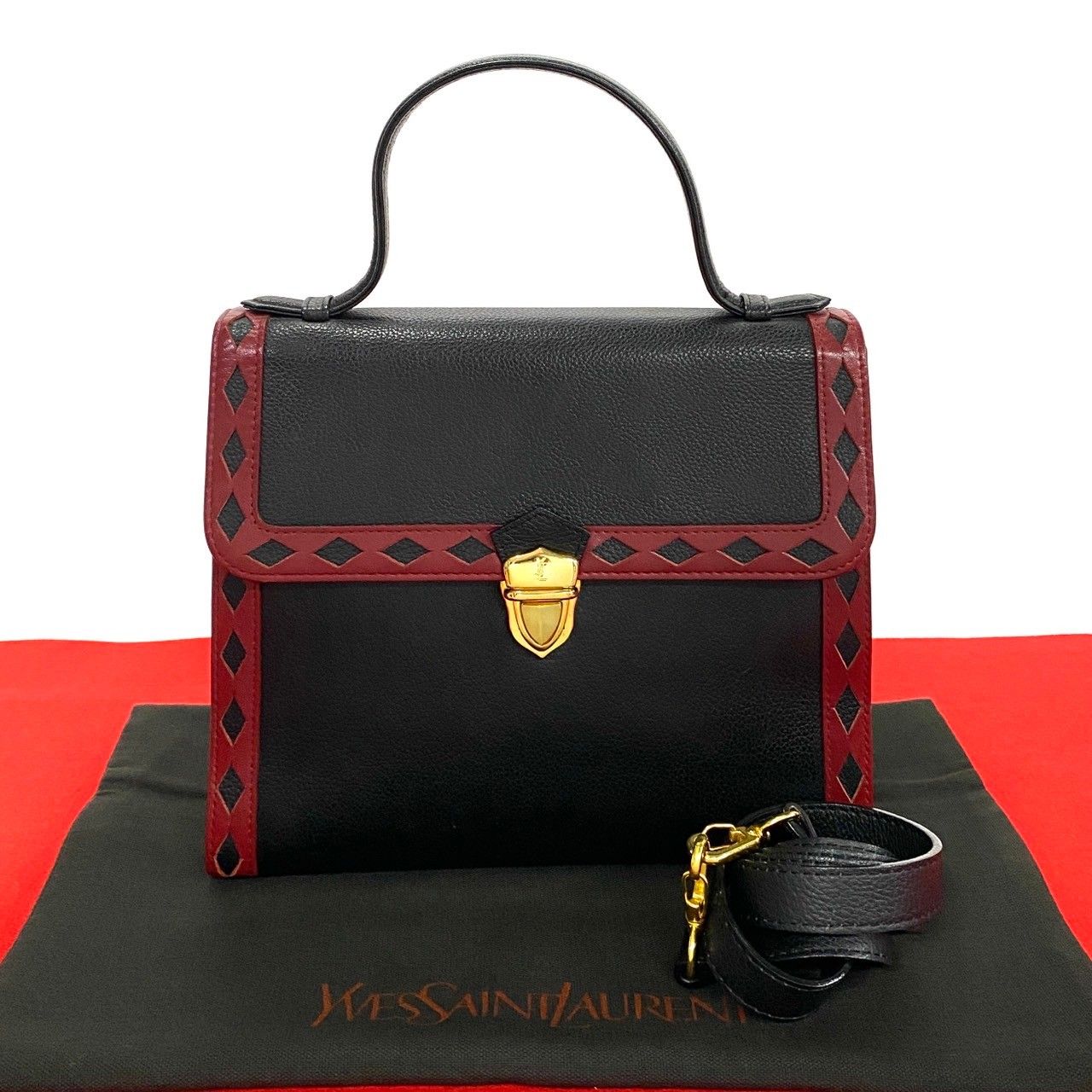 極 美品 YVES SAINT LAURENT イヴ サンローラン YSL ロゴ 金具 カット