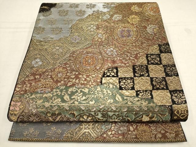 【作り帯二部式・飾り結び】六通柄袋帯 立涌に雲取り菱模様 正絹 #526 作り帯二部式・飾り結び】六通柄袋帯 立涌に雲取り