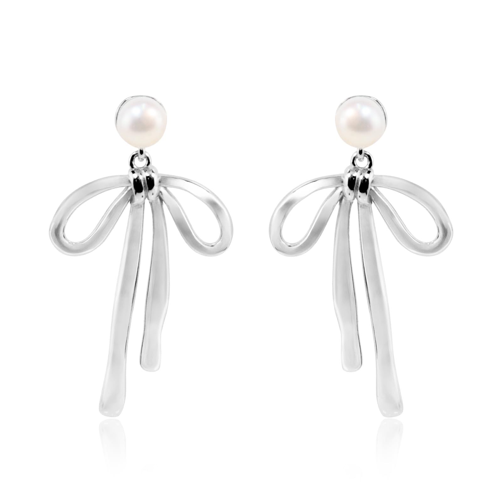 - 上品 淡水パール＆18Kメッキ 36mm S925銀 ゴールド ホワイトゴールド リボンピアス プレゼント対応 JEWELRY ギフトボックス入り ASTERUS