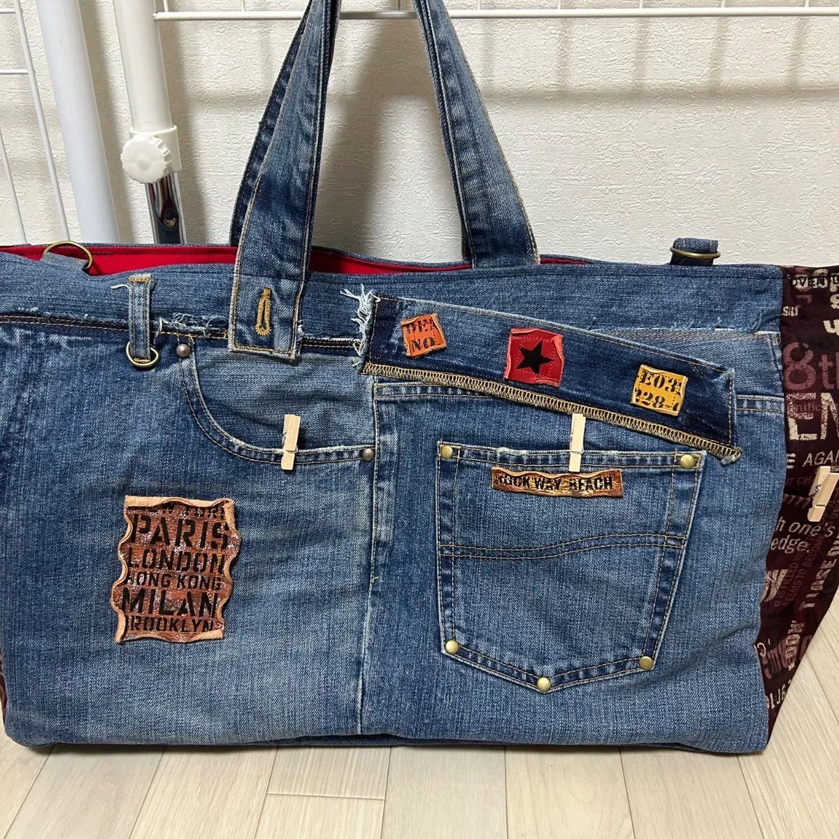 ビッグトートバッグ⭐️デニムリメイク⭐️一点物⭐️2way⭐️ - メルカリ