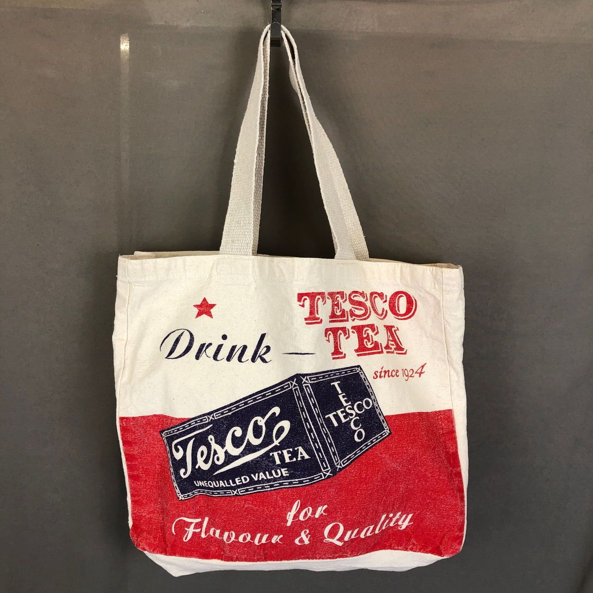 【古着】 TESCO TEA エコバッグ トートバッグ A3横サイズ マチ付き 紅茶 ホワイト系 【中古】 n029534