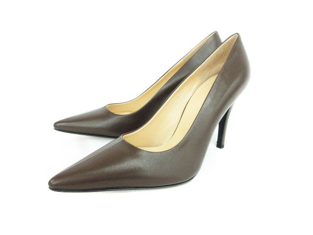 クラネ CLANE パンプス ポインテッドトゥ ハイヒール レザー 牛革 センターライン ベーシック シンプル 36 茶 ブラウン cys