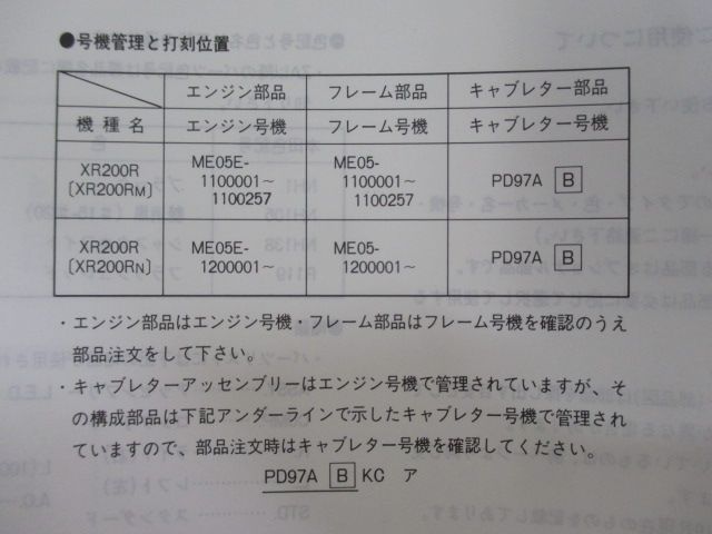 XR200R パーツリスト 2版 ホンダ 正規 中古 バイク 整備書 ME05 ME05E
