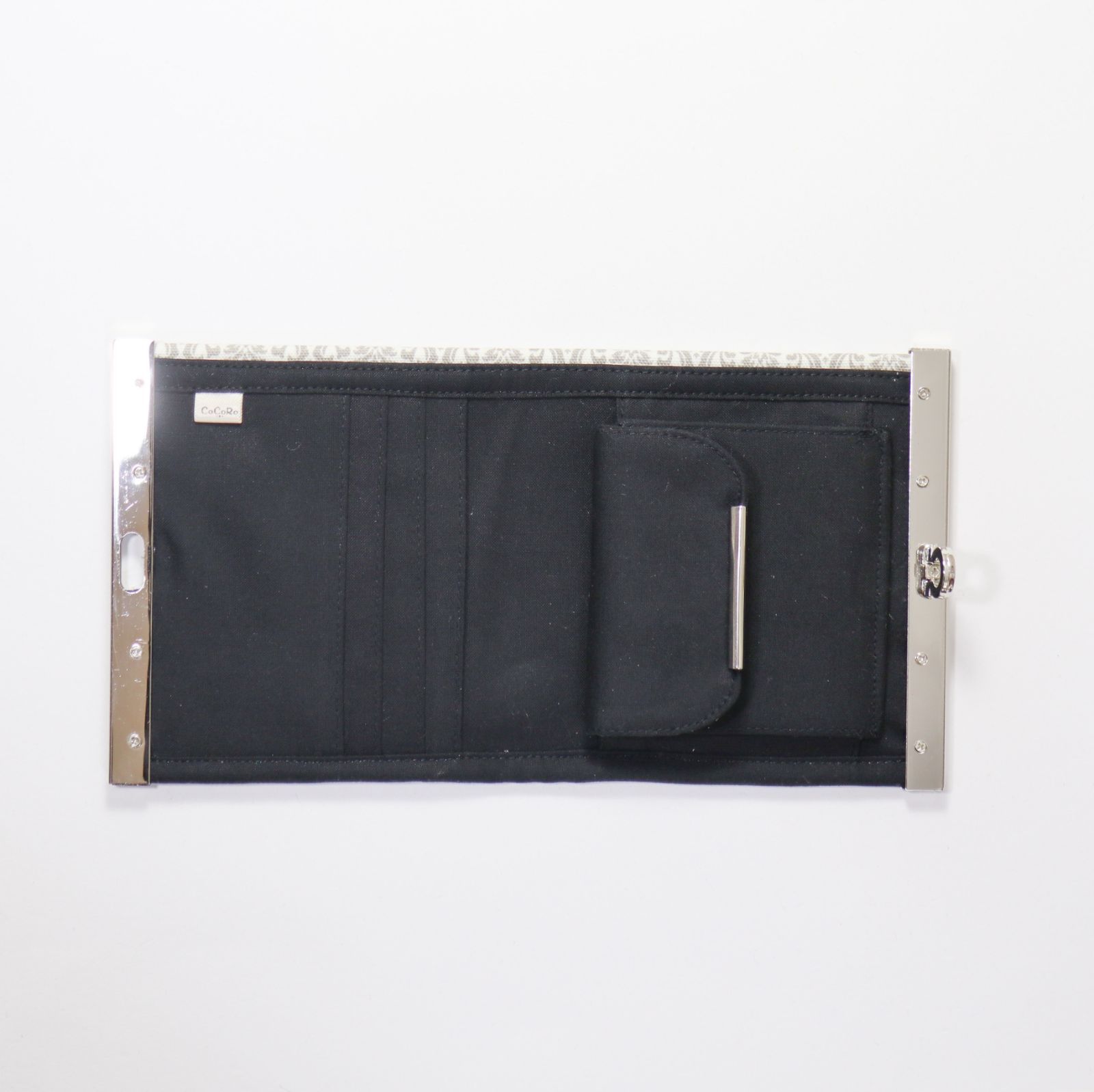 dam】コンパクト 色変更可 直線口金の二つ折り財布 ダマスク グレー